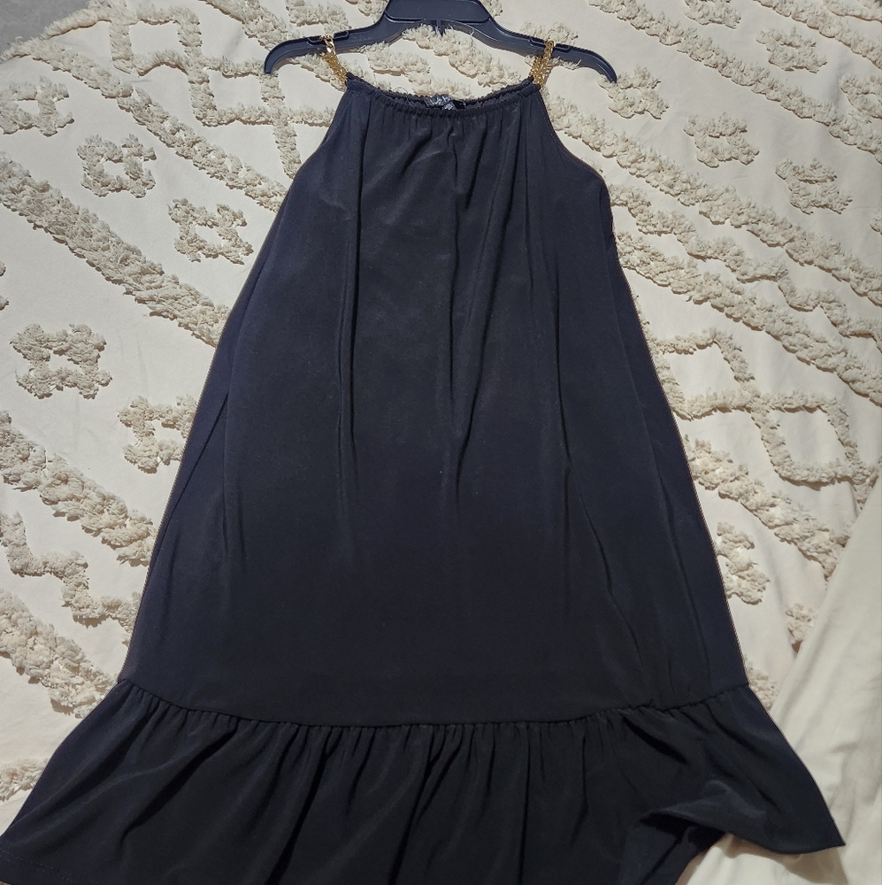 Blue Asymmetrical Ruffled Halter Dress